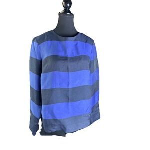 Banana Republic Women's Preppy Shiny Stripe Long Sleeve Top‎ Size S Blue